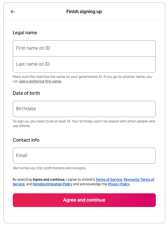 Airbnb signup step 2
